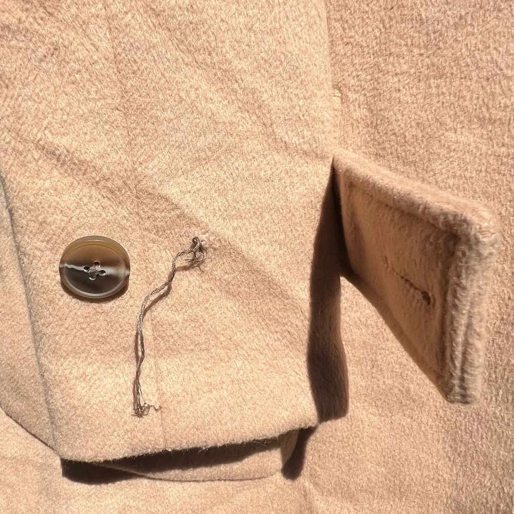 HOUSE OF HARLOW 1960 Wool Coat Long Pea Coat Camel Beige Tan Size Medium - Picture 10 of 11